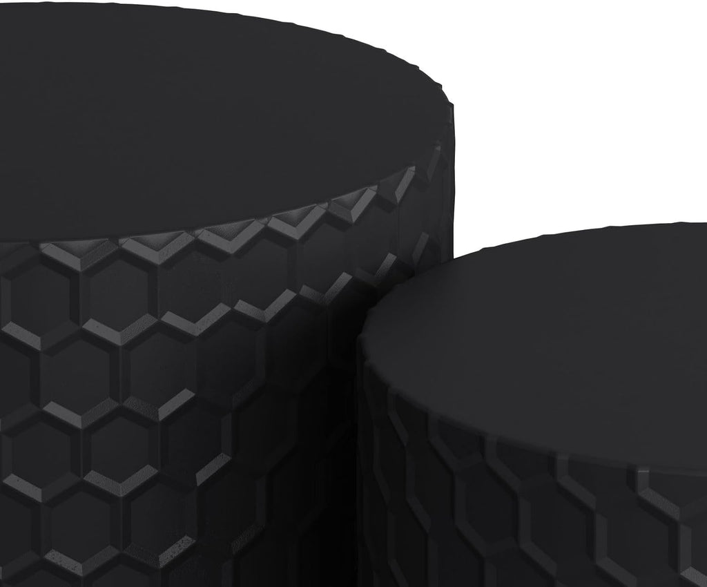KEVINSPACE Nesting Coffee Table Set of 2, 23.6' Round Coffee Table Wood Grain Top with Non-Slip Feet, Industrial Modern End Table Side Tables for Living Room Bedroom Balcony Yard Black