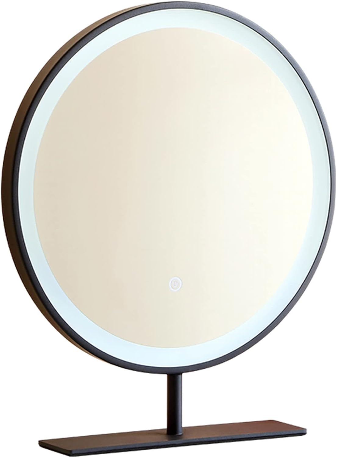 Freestanding Round Vanity Mirror with Led Lights, Bedroom Illuminated Tabletop Mirrors, 3 Color Lighting Stainless Steel Frame Cosmetic Mirror - Touch Switch (Color : Gold, Size : 50x50cm/20, Black
