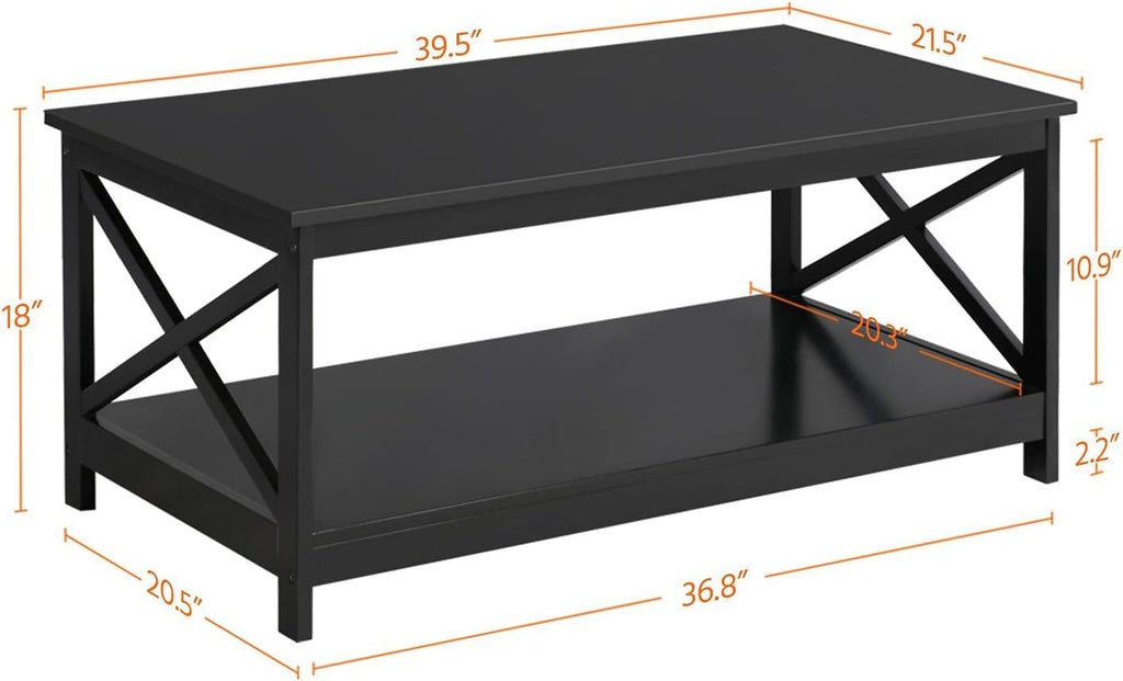 Topeakmart Living Room Table Set of 3, X-Design Occasional Set with 1 Coffee Table and 2 Sofa Side End Tables, Black