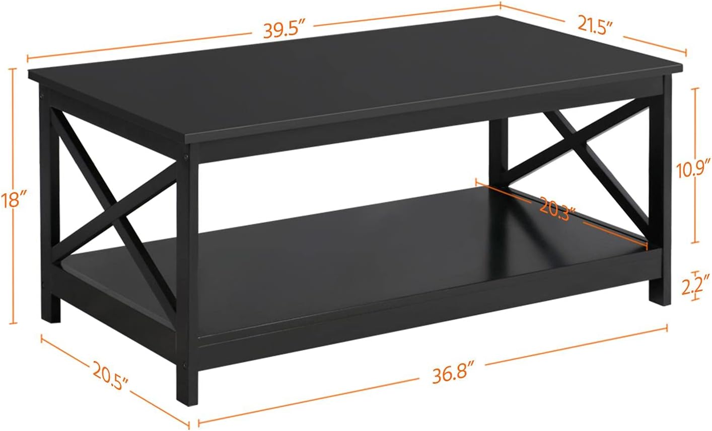 Topeakmart Living Room Table Set of 3, X-Design Occasional Set with 1 Coffee Table and 2 Sofa Side End Tables, Black