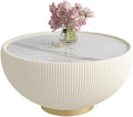 29.53' Round Coffee Table, Modern Cocktail Tables with Decorative Vertical Texture, 29.53 inch White Bowl Center Tables, Accent Sintered Stone Coffee Table for Living Room Apartment Office