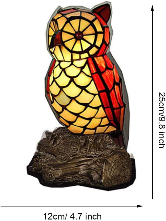 Tiffany Style Nightstand Lamp Mini Decoration Table Lamp Owl Red Stained Glass Shade Reading Lamp Bedroom Bedside Kids Room Decoration Lamp