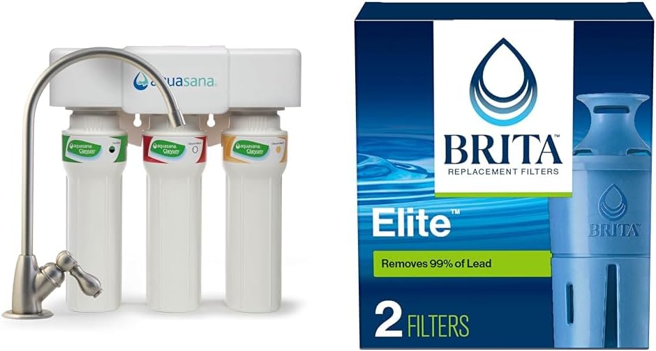 Aquasana Under Sink Water Filter + Brita Elite Water Filter Replacements for Pitchers and Dispensers