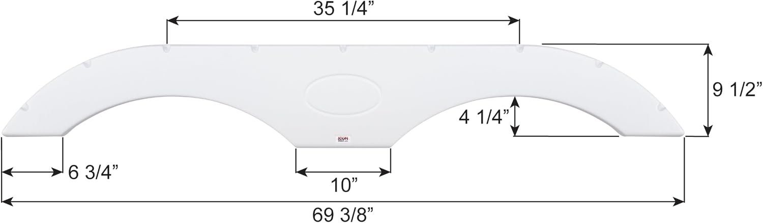ICON Tandem Axle RV fender skirt FS1770 for Crossroads, Dutchmen, Forest River, Keystone, Palomino, KZ, Heartland, Skyline & more - 69 3/8' x 9 1/2' overall measure, Polar White
