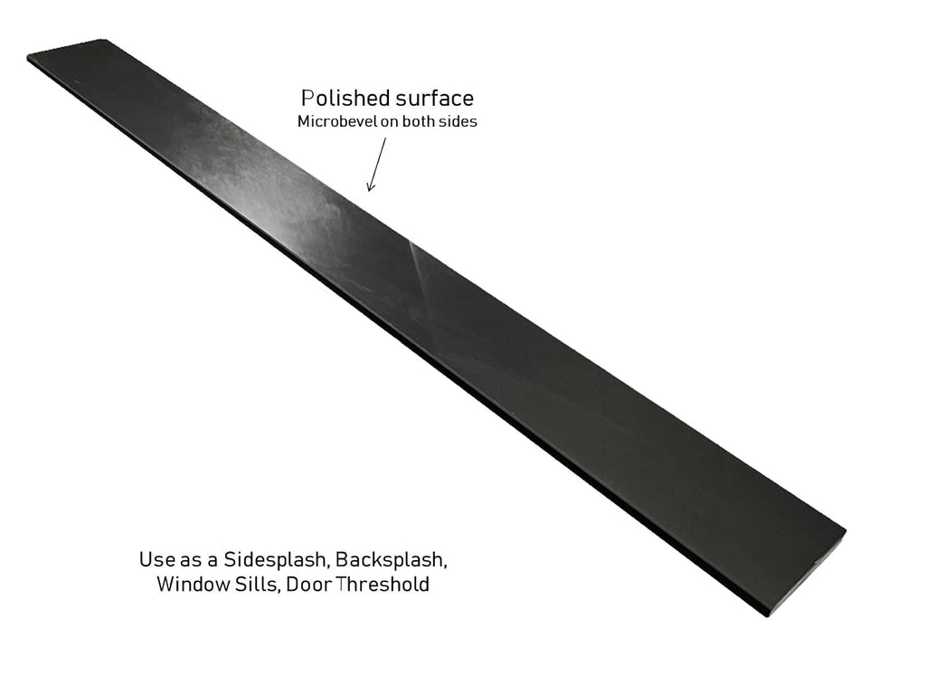 Tenedos Solid Black Engineered Marble Custom Length Shower Curb Threshold Tile Polished for Doorway Floor Transition, Bathroom Vanity Backsplash, Sill (Width: 5 inches, Thickness: 5/8 inches)