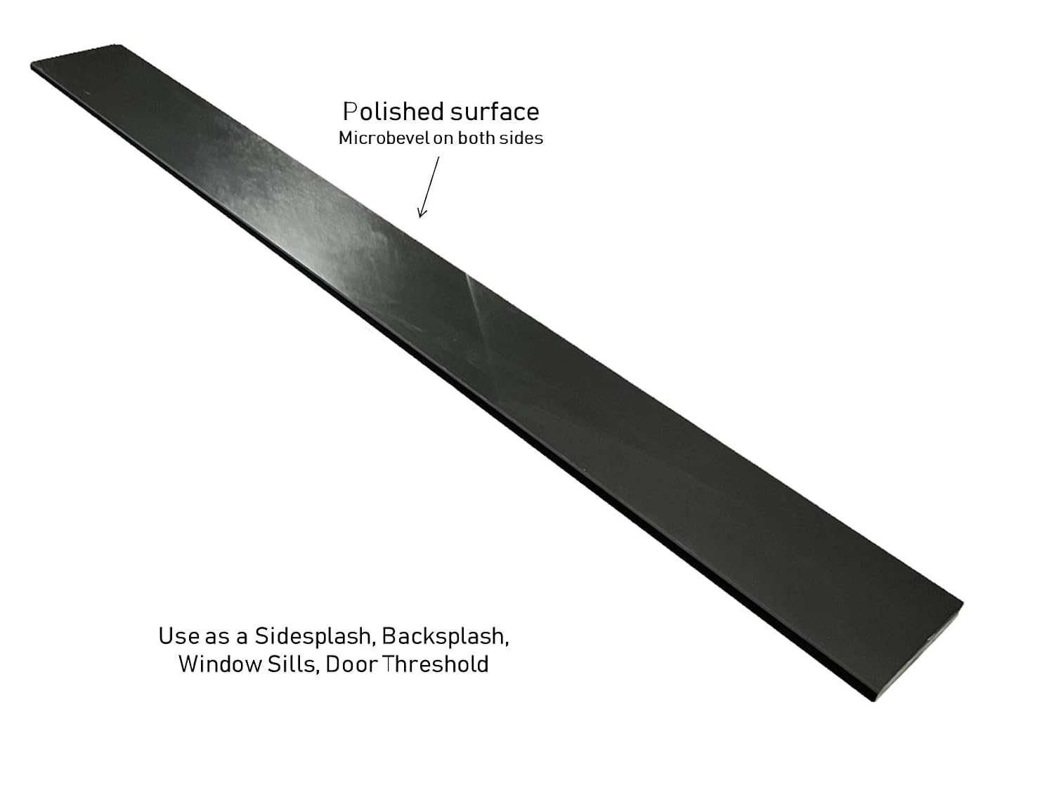 Tenedos Solid Black Engineered Marble Custom Length Shower Curb Threshold Tile Polished for Doorway Floor Transition, Bathroom Vanity Backsplash, Sill (Width: 5 inches, Thickness: 5/8 inches)