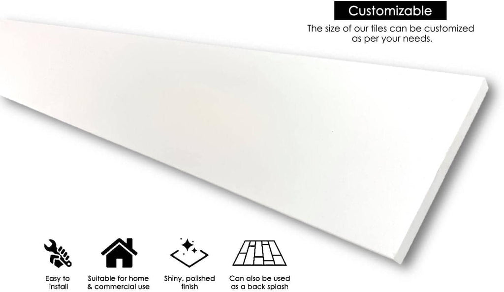 Tenedos Solid White Engineered Marble Doorway Floor Threshold Saddle Polished, for Shower Curb, Bathroom Vanity Backsplash, Window Sill, Maintenance Free, Stain Resistant (4' x 48')