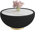 29.53' Round Coffee Table, Modern Cocktail Tables with Decorative Vertical Texture, 29.53 inch Black Bowl Center Tables, Accent Sintered Stone Coffee Table for Living Room Apartment Office
