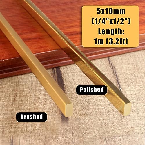 Brass Transition Strips for Wood to Tile Flooring, Heavy Duty Polished/Brushed Edging Trim Bars, 5x10mm Threshold Floor Strip, Durable Brass Flooring Solution