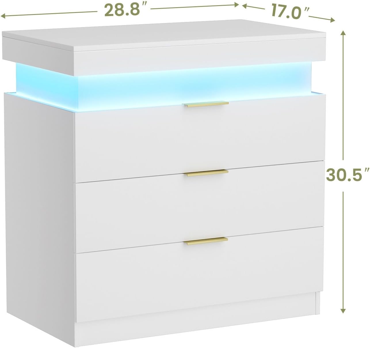 White Nightstand with Charging Station and LED Light,30.5'' Tall Night Stand with Sliding Top for Bedroom, Bedside Table with 3 Drawers, Modern End Side Table for Living Room