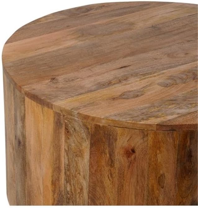 Pemberly Row Modern 30' Round Mango Wood Coffee Table, Brown Finish, Hand-Crafted, Compact Design, Durable Living Room Table, 17' High for Home Decor