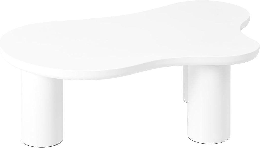 Merax 44' W Irregular Cloud Style White Coffee Table with 1.5' Thickness Tabletop, Wooden End Table Center Table with Round Edge and 3 Sturdy Legs for Living Room or Bedroom