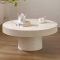 Round Drum Coffee Table White Round Fluted Coffee Table Modern Unique Fluted Drum Coffee Tables for Living Room (Ivory White, 30.7 * 30.7 * 13.6')