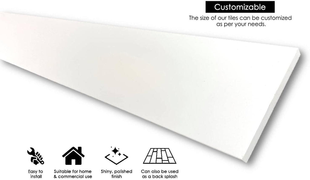 Tenedos Solid White Engineered Marble Doorway Floor Threshold Saddle Polished, for Shower Curb, Bathroom Vanity Backsplash, Window Sill, Maintenance Free, Stain Resistant (6' x 60')