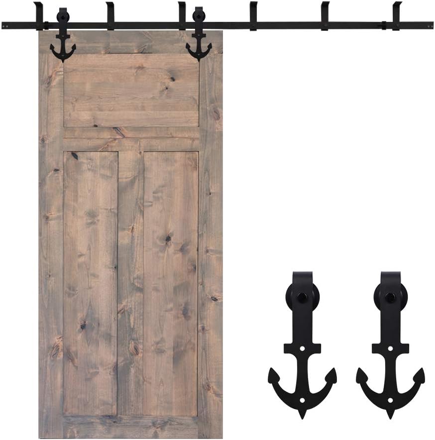 4-12FT Sliding Barn Door Hardware Kit Ceiling Mount Style, 7FT Length Rails fit 42' Width Single Door Panel, Anchor Style
