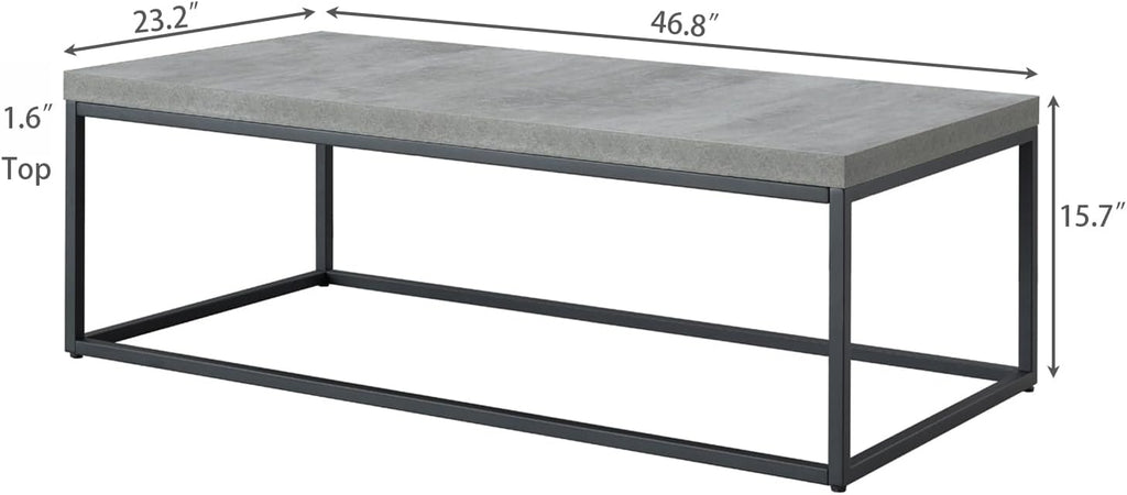 CENSI 47-Inch Large Grey Marble Accent Coffee Table/Center Table for Living Room, Rectangle Modern Industrial Style,Wood and Metal, Max.Loading 220 lbs. (Concrete)