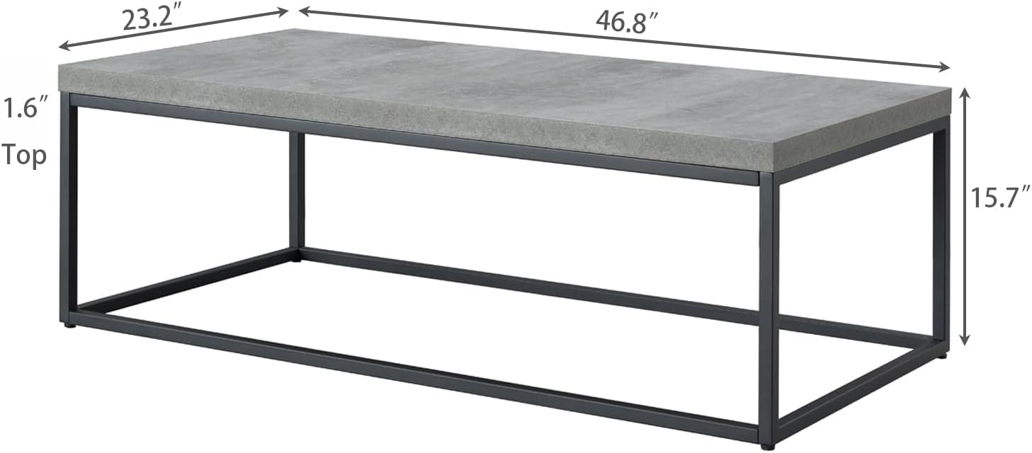CENSI 47-Inch Large Grey Marble Accent Coffee Table/Center Table for Living Room, Rectangle Modern Industrial Style,Wood and Metal, Max.Loading 220 lbs. (Concrete)