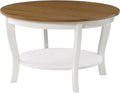 HomeStock Global Greatness Round Coffee Table with Shelf, Wood Finish, Classic Transitional Style Table, Two Tier Spacious Shelving, 30.00 x 30.00 x 18.00 Inch Driftwood and White
