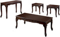 BOWERY HILL Traditional Solid Wood Coffee Table Set, 4-Piece, Dark Cherry Finish, Rectangle Shape, Cabriole Legs, Intricate Scrollwork Design for Living Room or Family Room Use