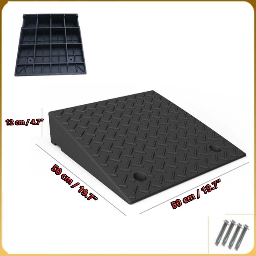 Portable Curb Ramps 2' 4' Rise Rubber Threshold Ramp, Lightweight Wheelchair Ramp, Outdoor Driveway Ramps for Sidewalk Steps Garage Cars(50x50x12 cm (20'x20'x4.7'))