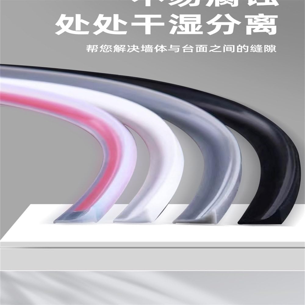 Silicone Water Stopper Countertop Water Retaining Strip Kitchen Bathroom Washing Machine Shower Threshold Dam Barrier,Black,Length 250cm