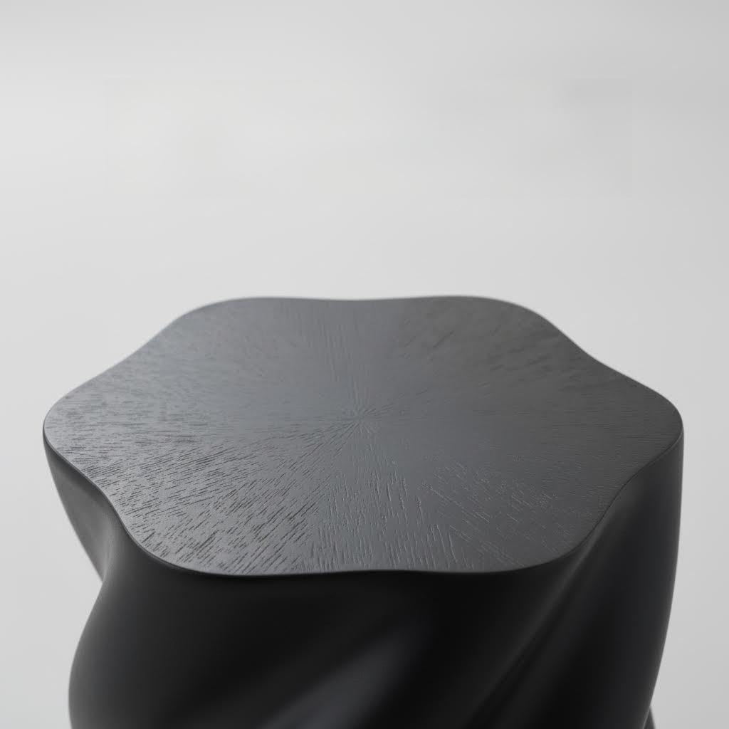 WILLIAMSPACE 17.72' End Table with Flower Shaped, Modern Drum Distorted Small Coffee Table Faux Stone Side Table for Living Room Apartment, Fiberglass, No Assembly (Black)