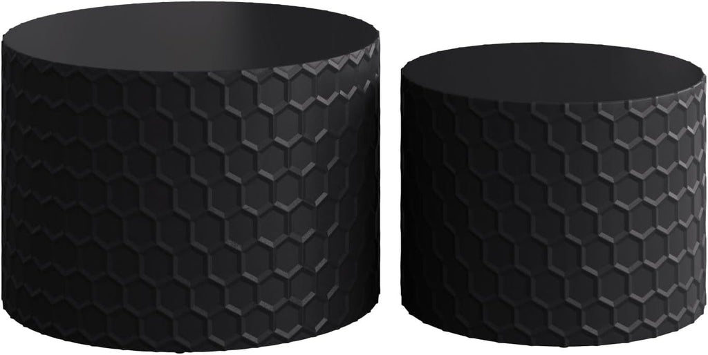 KEVINSPACE Nesting Coffee Table Set of 2, 23.6' Round Coffee Table Wood Grain Top with Non-Slip Feet, Industrial Modern End Table Side Tables for Living Room Bedroom Balcony Yard Black