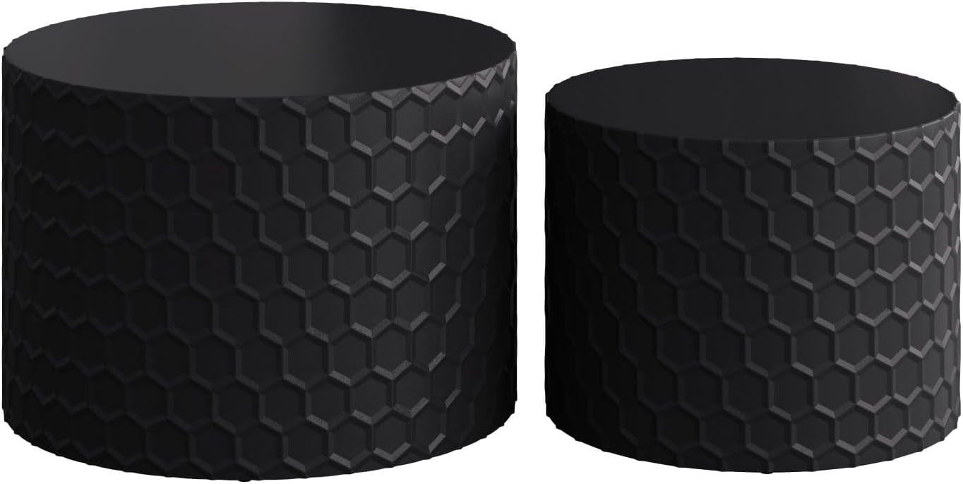 KEVINSPACE Nesting Coffee Table Set of 2, 23.6' Round Coffee Table Wood Grain Top with Non-Slip Feet, Industrial Modern End Table Side Tables for Living Room Bedroom Balcony Yard Black