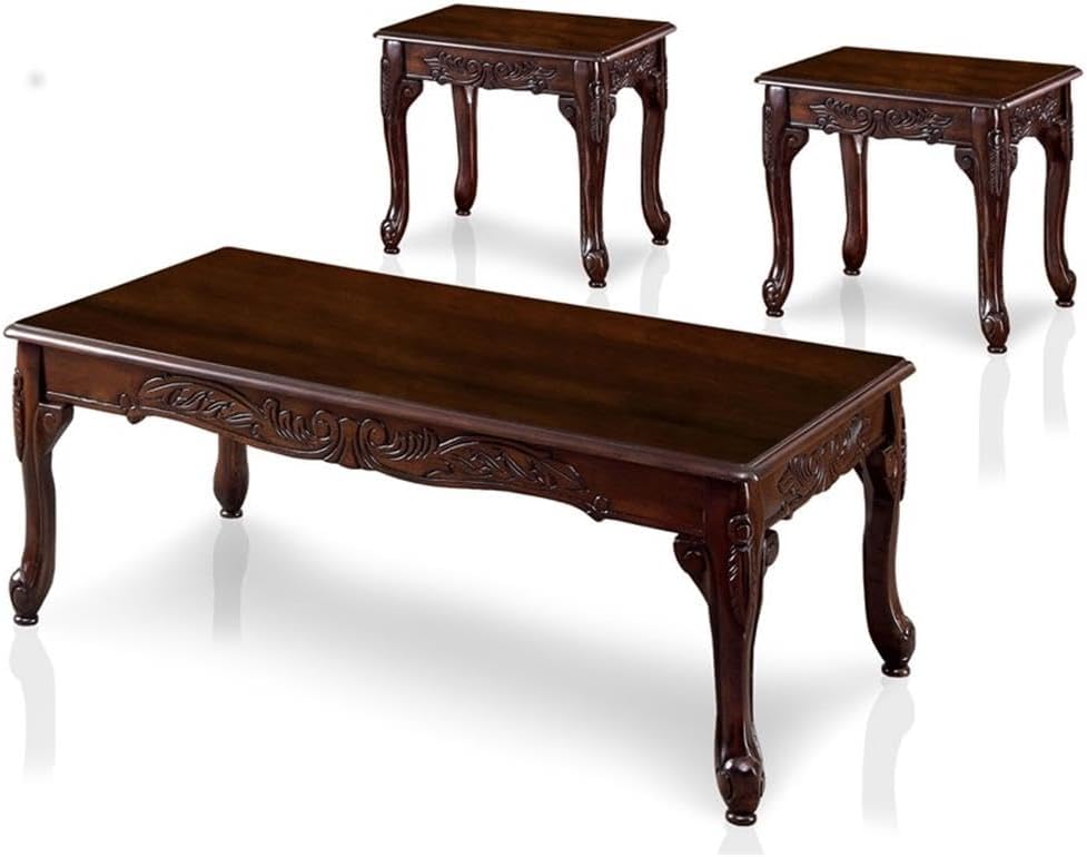 Furniture of America Alice Solid Wood 3-Piece Coffee Table Set in Dark Cherry