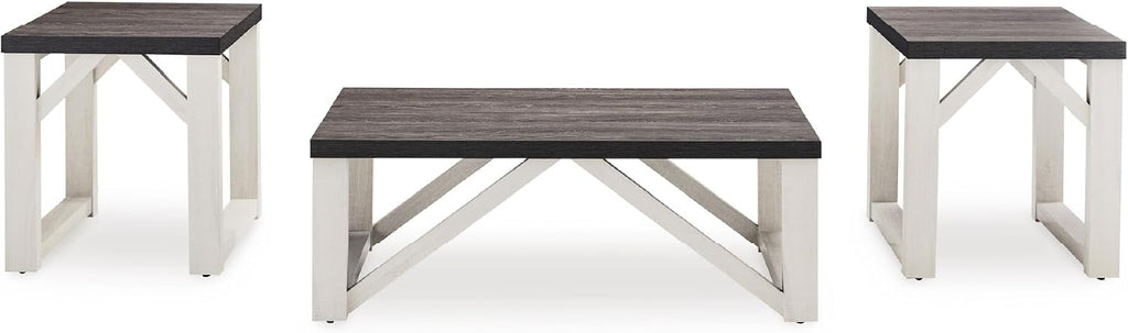 Signature Design by Ashley Dorrinson Farmhouse Table Set for Living Room, Set of 3, Dark Brown & White
