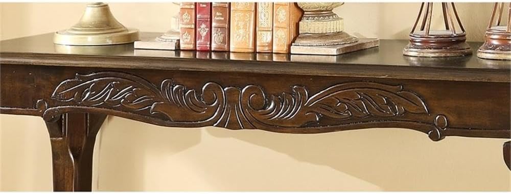 BOWERY HILL Traditional Solid Wood Coffee Table Set, 4-Piece, Dark Cherry Finish, Rectangle Shape, Cabriole Legs, Intricate Scrollwork Design for Living Room or Family Room Use