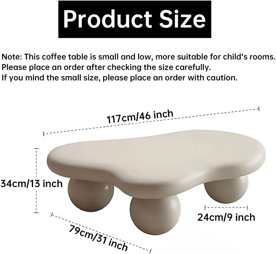 Cloud Coffee Table for Living Room Modern Irregular Coffee Table Asymmetrical Unique Center Table (C White 46in)