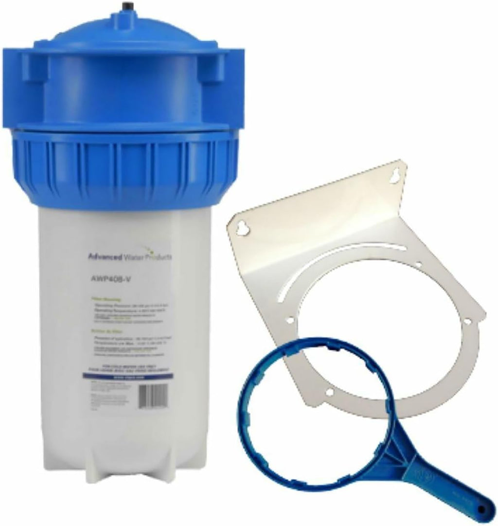 Viqua AWP40B-V Industrial Water Filter Housing Kit – Big Blue 10 x 4.5 Inch High-Flow Inline Canister with Bracket and Wrench for Whole House, Main Line, and Filtration Systems
