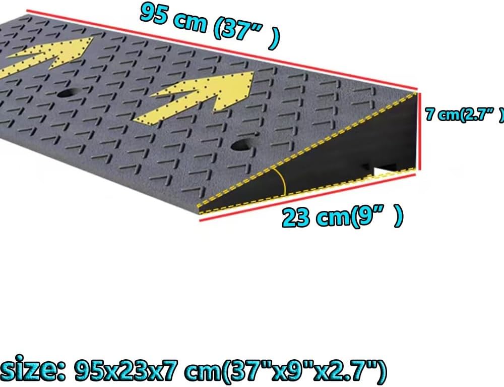Heavy Duty Cars Curb Ramps, 2' 5' 7' Rise Wheelchair Ramp, Portable Rubber Driveway Ramps Threshold Ramp for Doorway Sidewalk Garage Warehouse(95x23x7 cm(37'x9'x2.7'))