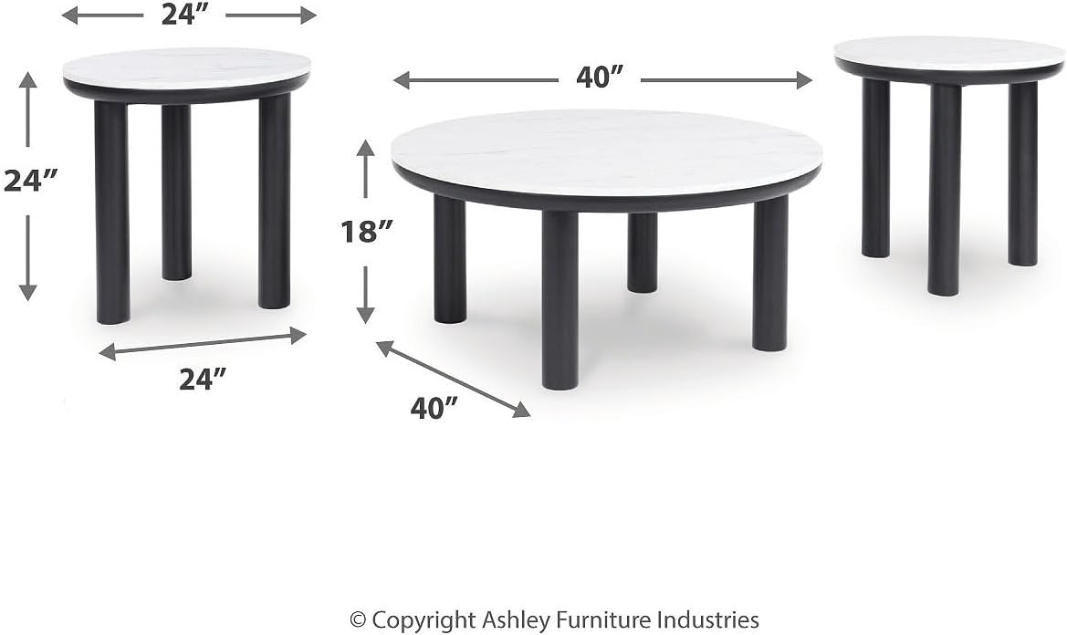 Signature Design by Ashley Xandrum Casual Faux Marble Occasional Table Set, Set of 3, Black & White