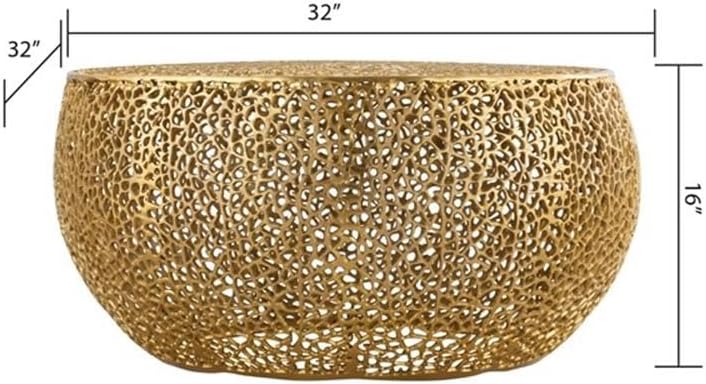 Pemberly Row Round Coffee Table, 32' W x 32' D x 16' H, Durable Aluminum Casting, Gold Finish, Modern Contemporary Design, Sleek Living Room Centerpiece, Stylish Functional Surface