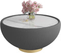 29.53' Round Coffee Table, Modern Cocktail Tables with Decorative Vertical Texture, 29.53 inch Grey Bowl Center Tables, Accent Sintered Stone Coffee Table for Living Room Apartment Office