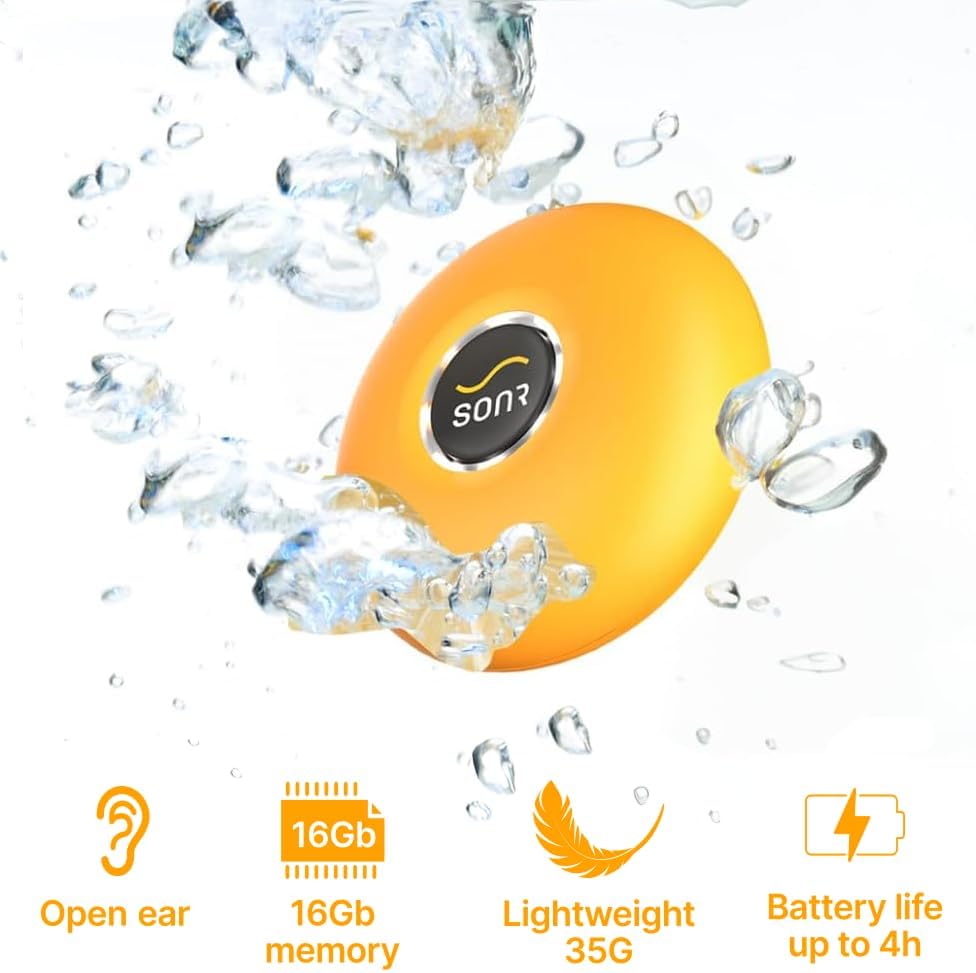 SONR Music 2-in-1 Bundle: Sunny Yellow Open-Ear Underwater Music Player for Swimmers with Matching Storage Case