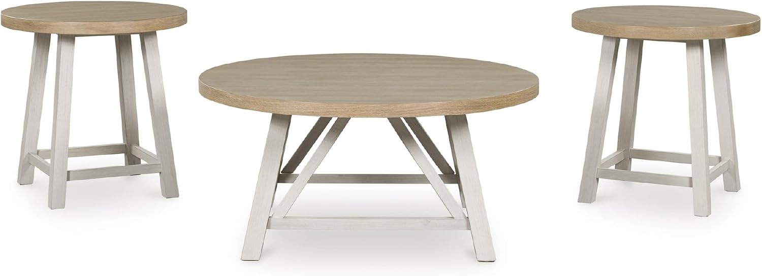 Signature Design by Ashley Fawndell Casual Table with Antiqued Finish, Set of 3, White & Light Brown