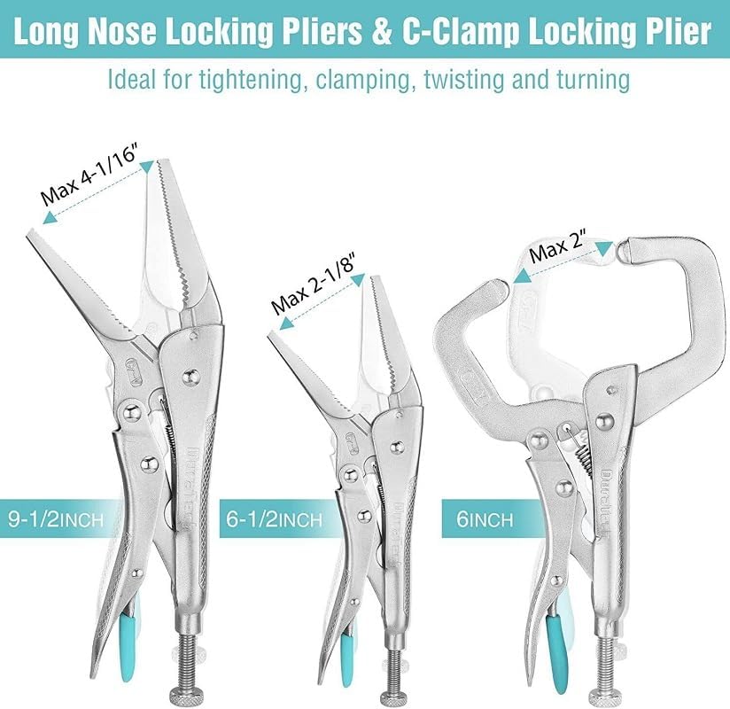 6 PC Locking Pliers Set Long Nose Curved Jaw C-clamp Locking Pliers NEW
