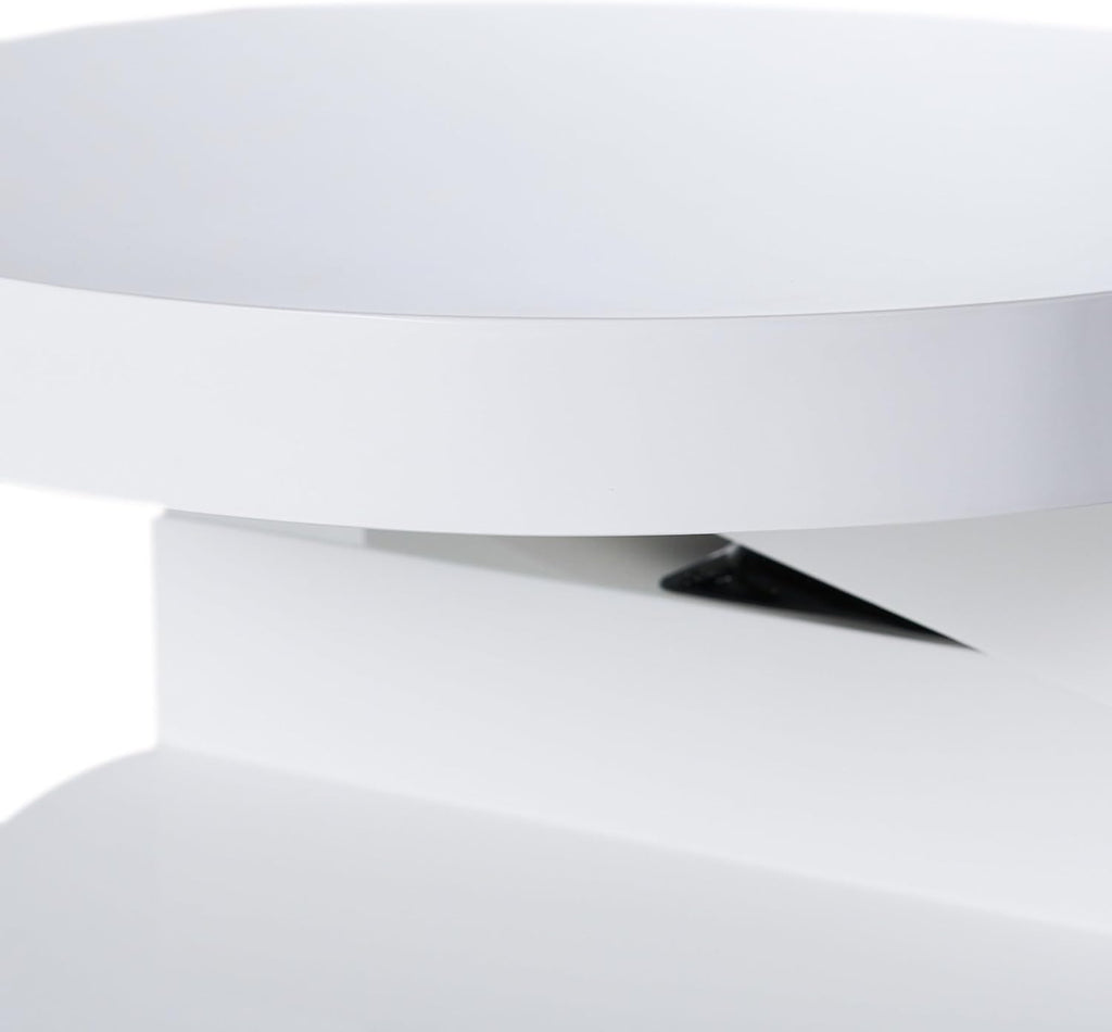 Modern Round White Coffee Table, 2-Tier Rotatable, Small, Easy Assembly, Contemporary Side Table, End Table for Living Room, 23.6'' x 13''