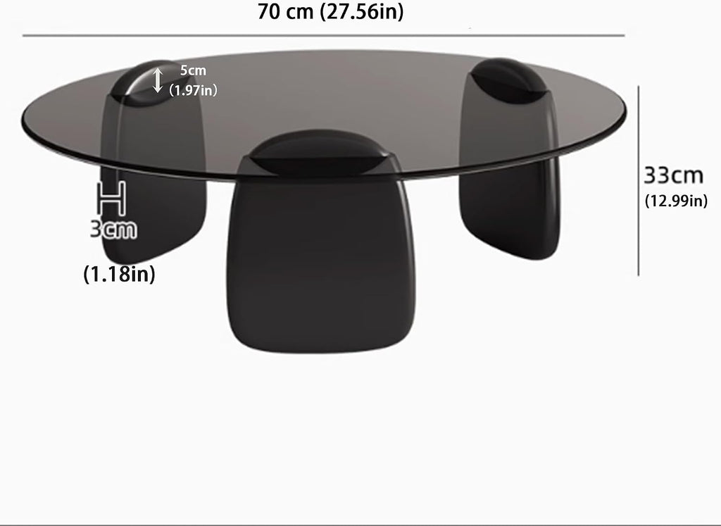 EASYSOUL Modern Round Coffee Table with Glass Top, 27.56' D x 27.56' W x 14.69' H, Circular Tea Tables for Living Room Home Office Industrial Cocktail Tables (Black-Grey Glass/27.56')