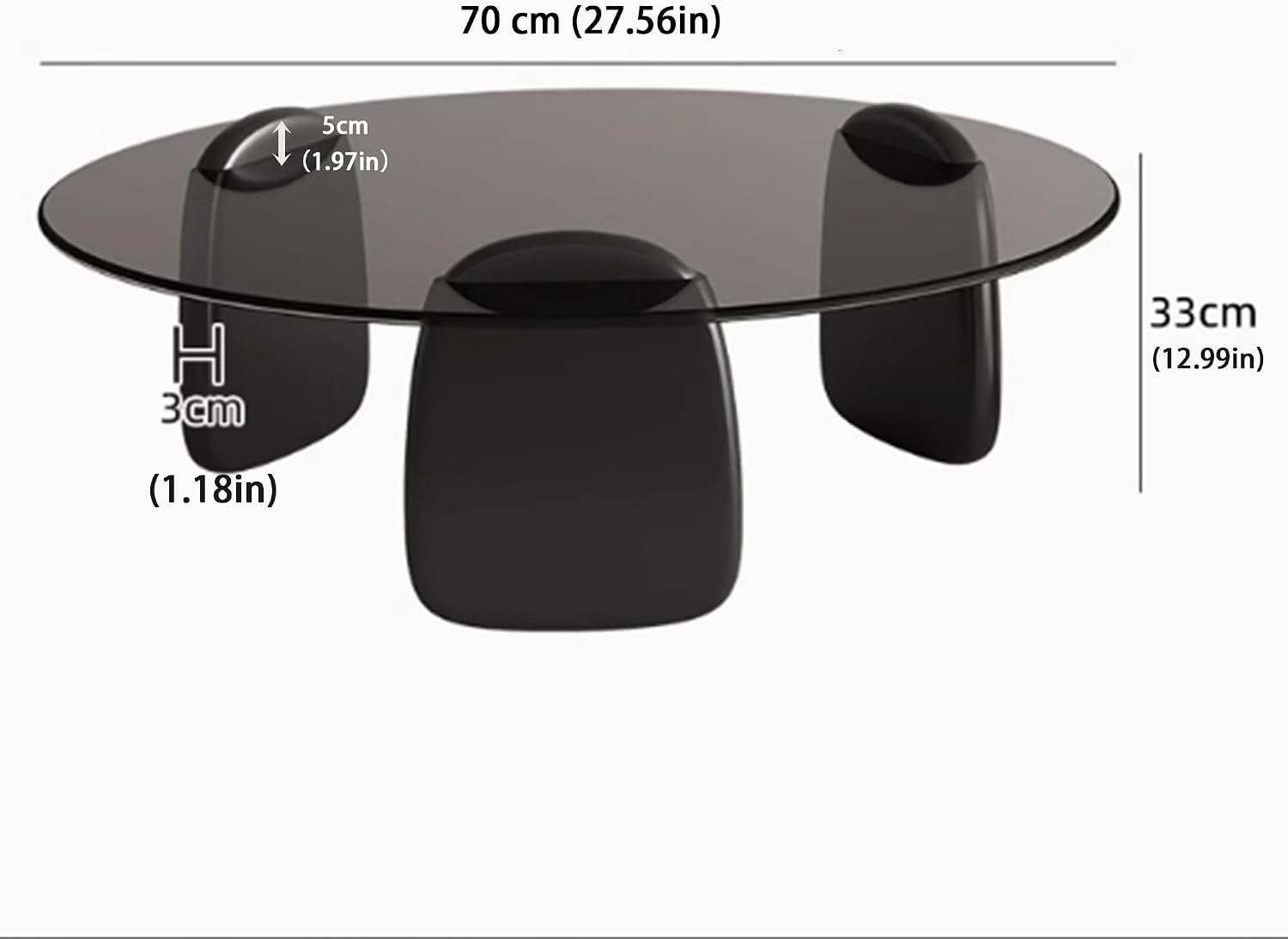 EASYSOUL Modern Round Coffee Table with Glass Top, 27.56' D x 27.56' W x 14.69' H, Circular Tea Tables for Living Room Home Office Industrial Cocktail Tables (Black-Grey Glass/27.56')