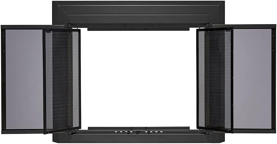UniFlame - Logan - Cabinet-Style Fireplace Doors with Smoke Tempered Glass (Color: Black, Size: Large - Fits Opening 36in to 43in W x 25.5in to 32.5in H)