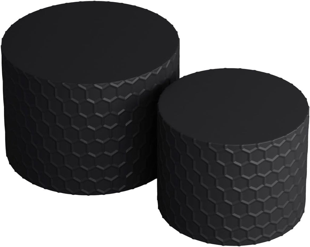 KEVINSPACE Nesting Coffee Table Set of 2, 23.6' Round Coffee Table Wood Grain Top with Non-Slip Feet, Industrial Modern End Table Side Tables for Living Room Bedroom Balcony Yard Black