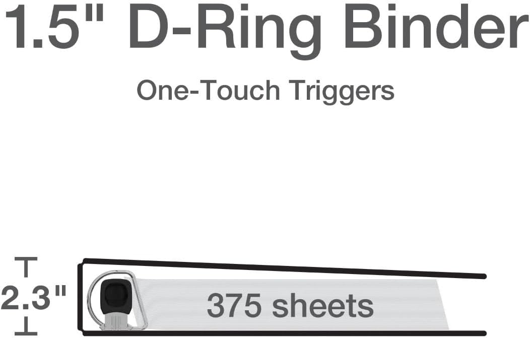 Cardinal 3 Ring Binder, 1.5 Inch Premier Easy Open Binder, ONE-Touch Locking Slant-D Rings, 400-Sheet Capacity, ClearVue Cover, PVC-Free, Black (10311) (Pack of 12)