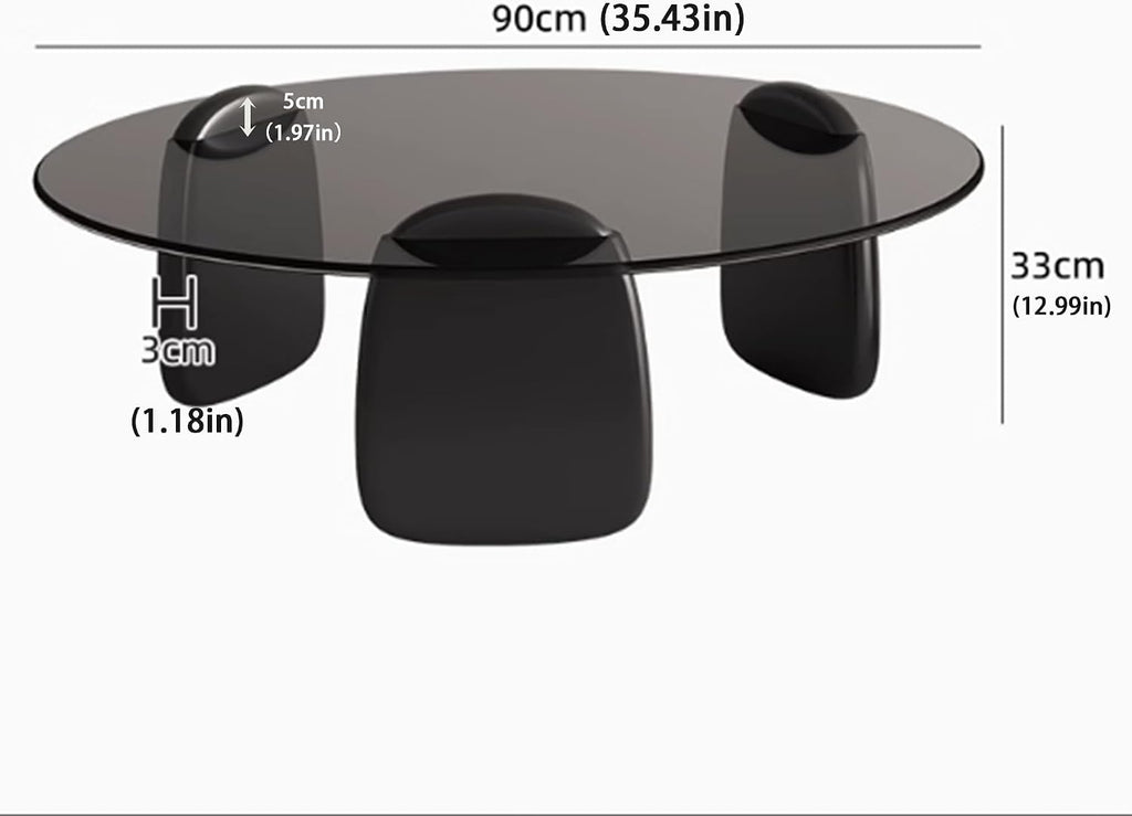 EASYSOUL Modern Round Coffee Table with Glass Top, 35.43' L x 35.43' W x 14.69' H, Circular Tea Tables for Living Room Home Office Industrial Cocktail Tables (Black-Grey Glass/35.43 ')