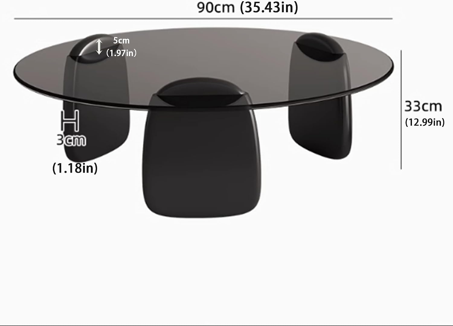 EASYSOUL Modern Round Coffee Table with Glass Top, 35.43' L x 35.43' W x 14.69' H, Circular Tea Tables for Living Room Home Office Industrial Cocktail Tables (Black-Grey Glass/35.43 ')