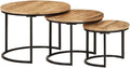 vidaXL Solid Rough Mango Wood Nesting Tables - 3 pcs Set of Round Stacking Coffee Tables with Industrial Design for Living Room, Bedroom, and Office Use