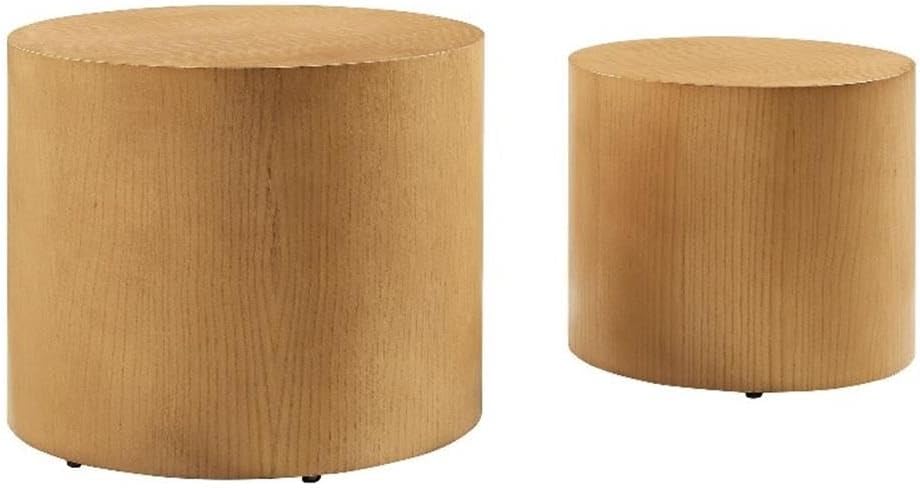 Modway Amani Nesting Coffee Table Set of 2 in Natural - Modern Round Drum Tables - Stackable End Tables for Small Spaces - Circle Side Table Set for Living Room